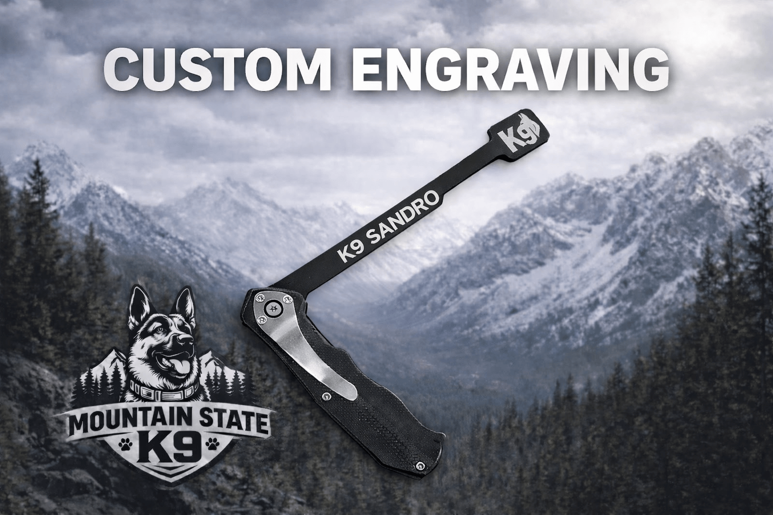 Engraved Outstick for police K9, military K9, and sport dog training with custom engraving.