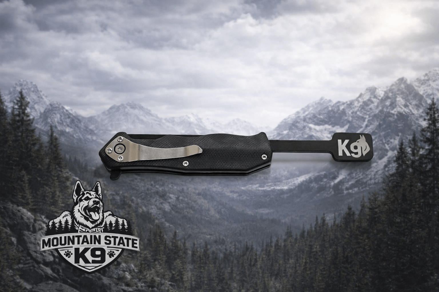 Outstick for professional K9 handlers in mountain setting, designed for police and military K9 training and sport dog use.